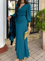 Load image into Gallery viewer, Women's Maxi Dress V Neck Long Sleeve Ruched High Low Fall Wedding Guest Style