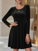 Load image into Gallery viewer, Women's Velvet Mini Dress Round Neck Long Sleeve Flared a Line Autumn Wedding Guest Style