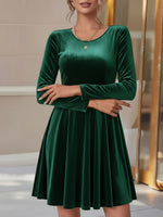 Load image into Gallery viewer, Women's Velvet Mini Dress Round Neck Long Sleeve Flared a Line Autumn Wedding Guest Style