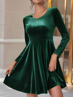 Load image into Gallery viewer, Women's Velvet Mini Dress Round Neck Long Sleeve Flared a Line Autumn Wedding Guest Style