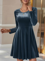 Load image into Gallery viewer, Women's Velvet Mini Dress Round Neck Long Sleeve Flared a Line Autumn Wedding Guest Style