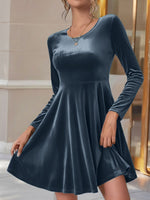 Load image into Gallery viewer, Women's Velvet Mini Dress Round Neck Long Sleeve Flared a Line Autumn Wedding Guest Style