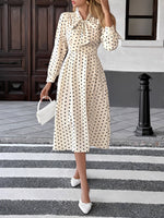Load image into Gallery viewer, Women's Cream Polka Dot a Line Wedding Dress Tie Neck Long Sleeve