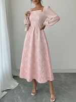 Load image into Gallery viewer, Women's Midi Dress Square Neck Long Sleeve Flowing a Line Formal Wedding Guest Style