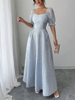 Load image into Gallery viewer, Women's Grey Blue a Line Wedding Dress Square Neck Puff Sleeve
