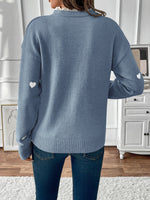 Load image into Gallery viewer, Women's Heart Print Sweater V Neck Scalloped Trim Long Sleeve