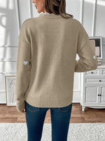 Load image into Gallery viewer, Women's Heart Print Sweater V Neck Scalloped Trim Long Sleeve