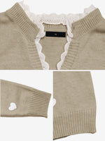 Load image into Gallery viewer, Women's Heart Print Sweater V Neck Scalloped Trim Long Sleeve
