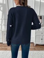Load image into Gallery viewer, Women's Heart Print Sweater V Neck Scalloped Trim Long Sleeve