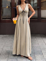 Load image into Gallery viewer, Women's Khaki a Line Wedding Dress V Neck Tie Front Linen