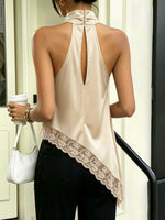 Load image into Gallery viewer, Effortless Going Out Top for Women with Satin Halter Fringe Open Back