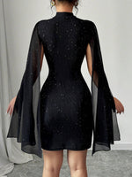 Load image into Gallery viewer, Women's Sequin Birthday Dress Cutout High Neck Cape Sleeve