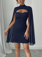 Load image into Gallery viewer, Women's Sequin Birthday Dress Cutout High Neck Cape Sleeve