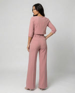 Load image into Gallery viewer, Stylish Two Piece Set for Women with Crop Top Elbow Sleeve High Waist Wide Leg Pants Casual Elegant Style