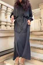 Load image into Gallery viewer, Women's Long Sleeve Shirt and Skirt Set Drawstring Waist