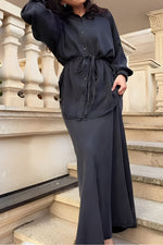 Load image into Gallery viewer, Women's Long Sleeve Shirt and Skirt Set Drawstring Waist