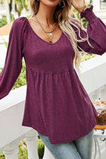 Load image into Gallery viewer, Women's Tunics Empire Waist Long Sleeve V-Neck Babydoll Style