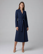 Load image into Gallery viewer, Women's Navy Trench Coat Belted Wool-Blend Long Lapel Style