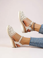 Load image into Gallery viewer, Comfortable Platform Sandals for Women with Boho Crochet Ankle Strap Espadrille Style