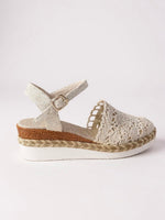 Load image into Gallery viewer, Comfortable Platform Sandals for Women with Boho Crochet Ankle Strap Espadrille Style