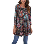 Load image into Gallery viewer, Women's Boho Tunics Mandala Print Swing Silhouette Elbow Sleeve