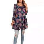 Load image into Gallery viewer, Women's Boho Tunics Mandala Print Swing Silhouette Elbow Sleeve