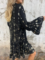 Load image into Gallery viewer, Women's Lace Mini Dress V Neck Bell Sleeve Tiered Ruffle Hem
