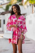 Load image into Gallery viewer, Women's Mini Dress Tiered Skirt Batwing Sleeve Boho Cocktail Style