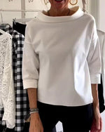 Load image into Gallery viewer, Women's Boat Neck Blouses Elbow Sleeve Relaxed Drapey Soft Knit Style
