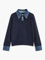 Load image into Gallery viewer, Women's Polo Shirts Denim Collar Knit Sweater Design