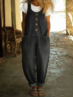 Load image into Gallery viewer, Women's Denim Jumpsuit Scoop Neck Sleeveless Button Front Loose Fit Casual Style