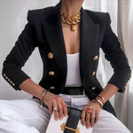 Load image into Gallery viewer, Women's Tailored Blazer Double Breasted Gold Button Fitted Structured Style