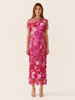 Load image into Gallery viewer, Women's Wedding Guest Dress Round Neck Short Sleeve Floral Midi Formal Style