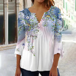 Load image into Gallery viewer, Women's Floral Blouses Long Sleeve Henley Button Placket Relaxed Fit