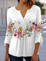 Load image into Gallery viewer, Women's Floral Blouses Long Sleeve Henley Button Placket Relaxed Fit