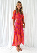 Load image into Gallery viewer, Women's Pink Orange Maxi Dress V Neck Short Sleeve Floral Flowing Style