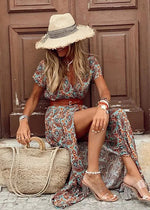Load image into Gallery viewer, Women's Floral Dress V Neck Sleeveless Side Split Maxi Casual Style