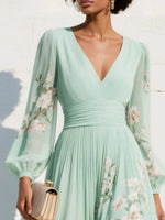 Load image into Gallery viewer, Freya | Women's Floral V-Neck Balloon-Sleeve Midi Dress