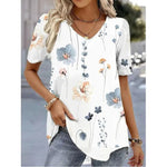 Load image into Gallery viewer, Women's Floral Blouses V Neck Short Sleeve Relaxed Flowing Tunic Style