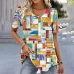 Load image into Gallery viewer, Women's Floral Blouses V Neck Short Sleeve Relaxed Flowing Tunic Style