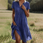 Load image into Gallery viewer, Women's Printed Dress V Neck Short Sleeve Flowy Midi Casual Style