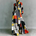 Load image into Gallery viewer, Women's Printed Maxi Dress Stand Collar Long Sleeve Button Front High Waist Bohemian Style