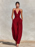 Load image into Gallery viewer, Women's Jumpsuit Deep V Neck Sleeveless Wide Leg Relaxed Formal Style