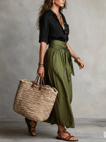 Load image into Gallery viewer, Women's Maxi Skirt Set Button Front Shirt Tie Waist Relaxed Two Piece Style