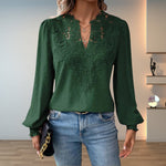 Load image into Gallery viewer, Women's Blouses Lace Bodice V-Neck Smocked Cuff Long Sleeve Style