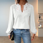 Load image into Gallery viewer, Women's Blouses Lace Bodice V-Neck Smocked Cuff Long Sleeve Style
