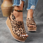 Load image into Gallery viewer, Women's Platform Sandals Leopard Print Buckle Strap Wedge Style