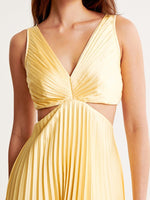 Load image into Gallery viewer, Women's Yellow Maxi Dress Pleated Skirt Cut-Out Waist Formal Wedding Guest Style