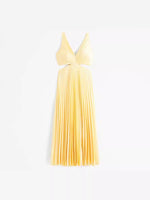 Load image into Gallery viewer, Women's Yellow Maxi Dress Pleated Skirt Cut-Out Waist Formal Wedding Guest Style