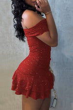 Load image into Gallery viewer, Women's Mini Dress Off Shoulder Ruffle Hem Glitter Cocktail Style